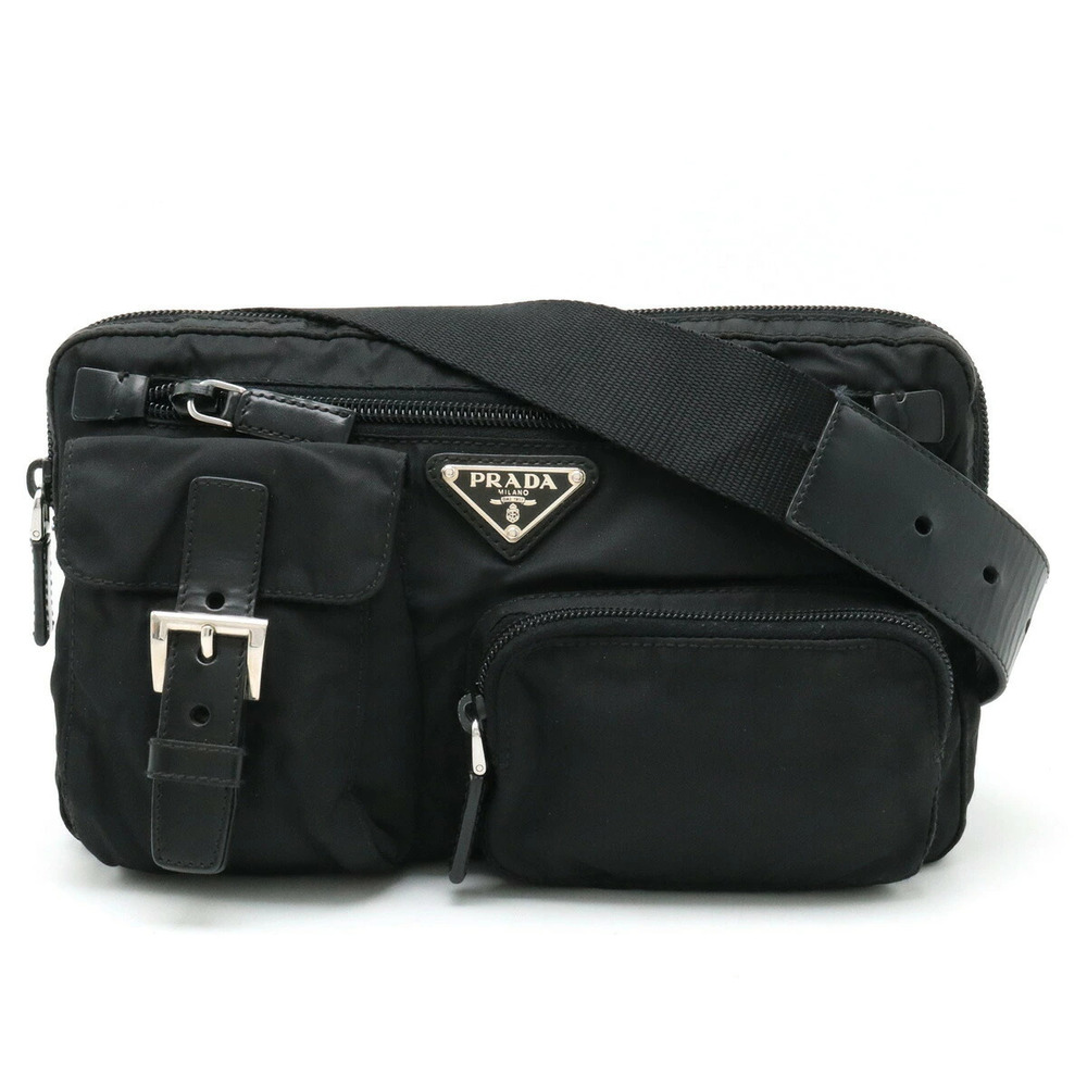 Prada Body Bag Waist Pouch Clutch Shoulder Leather NERO Black